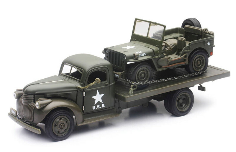 Chevroletシボレー フラットベッドトラック ミリタリー 1941 軍用車 働く車 ひな型 / NEW-RAY 1/32 ミニカー ひな型