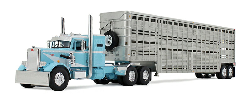 Peterbiltピータービルト Model 351 Blue White Wilson Livestock Trailerトレーラ / DCP 1/64 貨物自動車商用車 ひな形