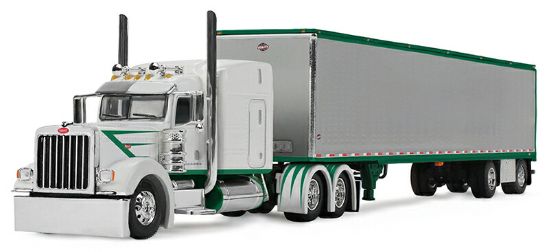Peterbiltピータービルト Model 389 White Green Stripes 53 Utility Trailerトレーラ / DCP 1/64 貨物自動車商用車 ひな型