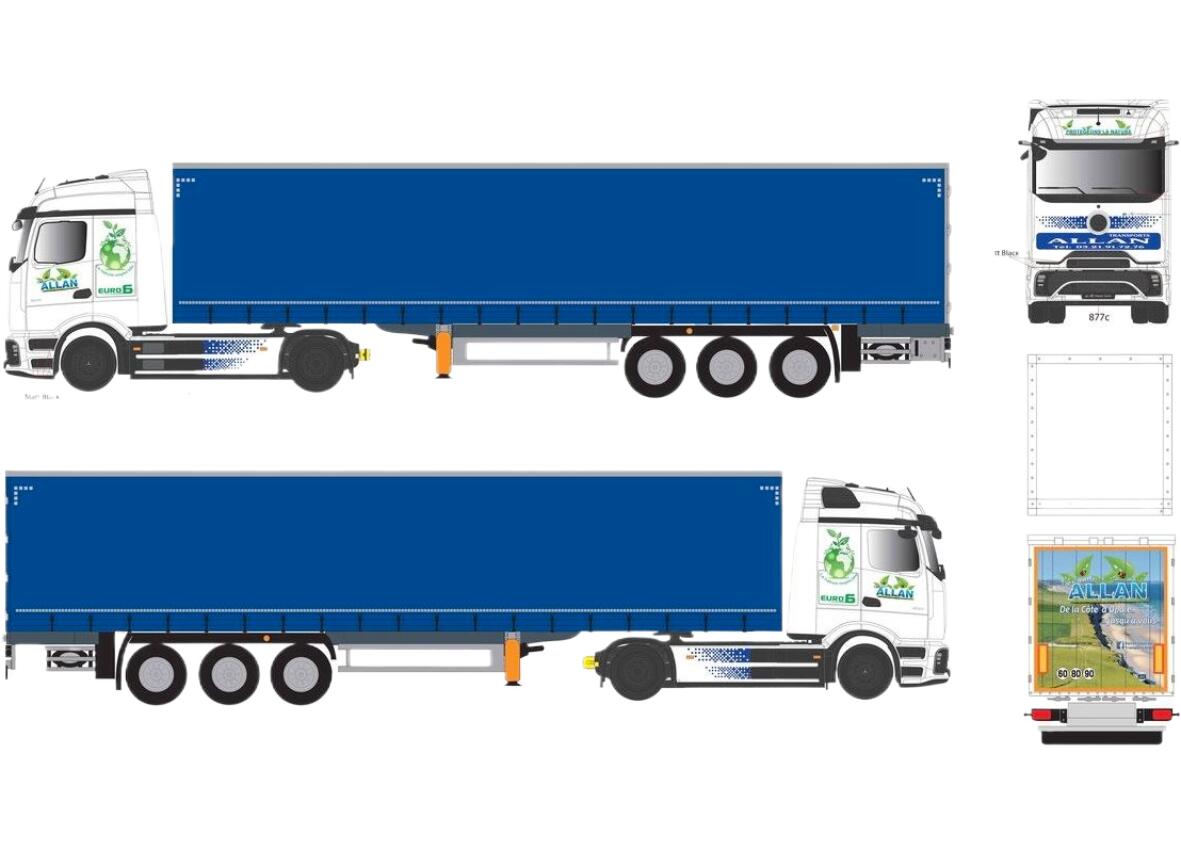 Allan Mercedes Benzメルセデスベンツ eActros 600 curtainside semitrailerカーテンサイドセミトレーラー 貨物自動車 ひな形 /Eligor 1/43