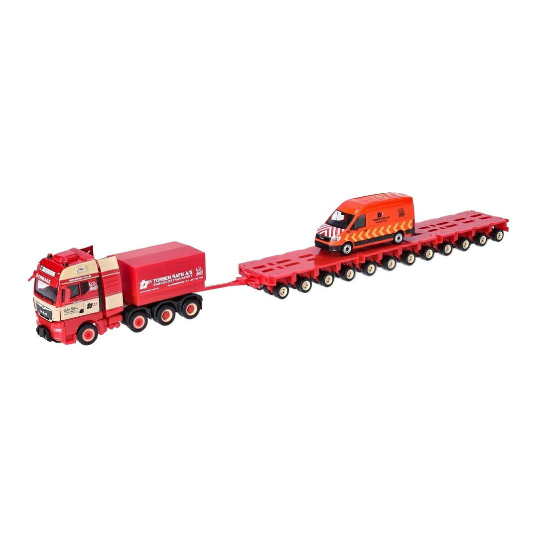 Torben Rafn MAN TGX GX トラクタ 4軸 置き目車載専用車 トレーラ 12軸 MAN TGE ボックス席ヴァン 御機嫌大屋根 / Herpa 1/87 貨物自動車ひな型