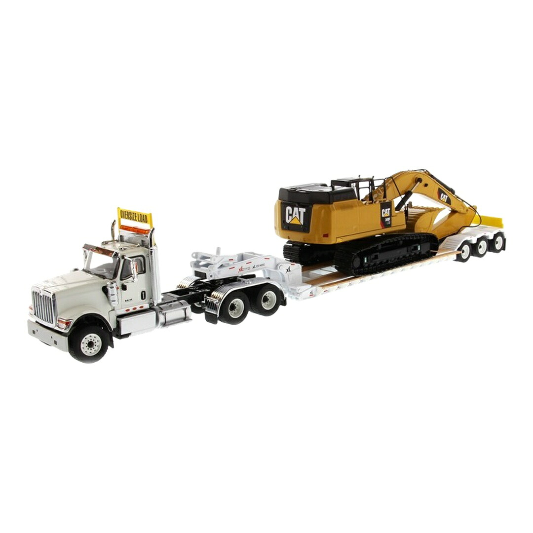 インターナショナル HX520 タンデムトラクター XL ローボーイ CAT 349F L ジープ ホワイト / Diecast Masters 1/50 ミニカー 建設機械模型 工事車両｜ラストホビー
