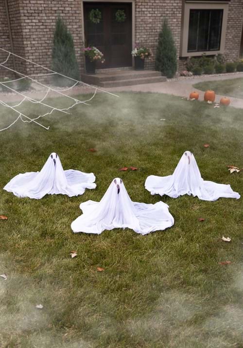 ハロウィン ゴースト 3体セット 白い布製 フォームヘッド 芝生装飾 高さ76cm 杭付き 屋外用