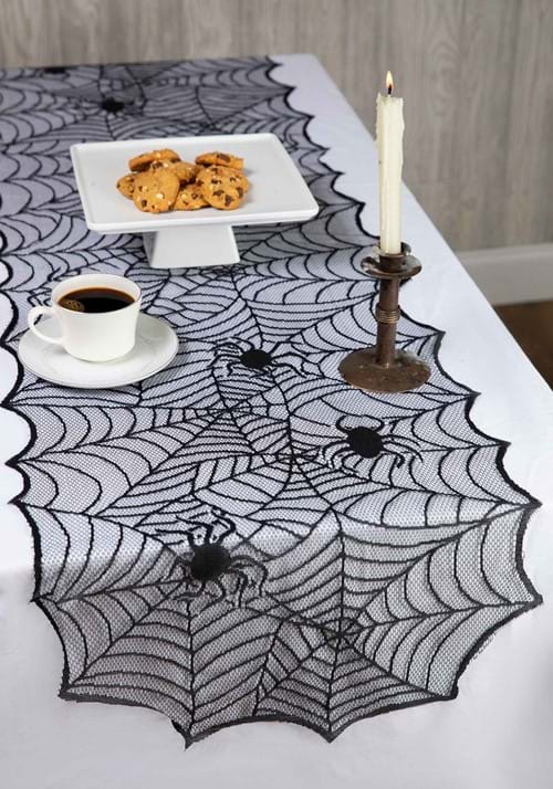 スパイダーウェブ テーブルランナー ブラック 183cm x 46cm ポリエステル ハロウィン 装飾
