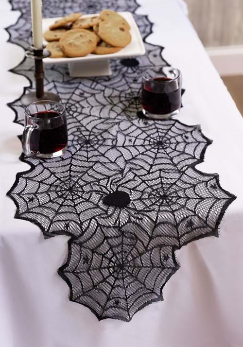 183cm x 46cm クモの巣柄 テーブルランナー ポリエステル製 ハロウィン装飾