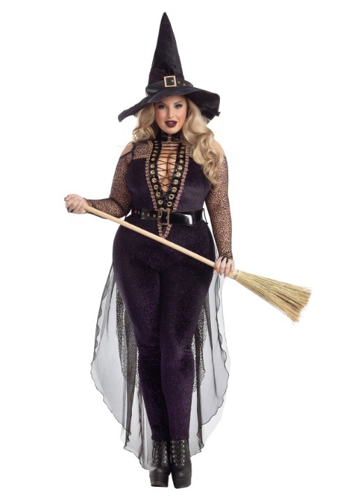 プラスサイズ ミッドナイトバイオレット 魔女 コスチューム 大人用 ハロウィン コスプレ｜ラストホビー