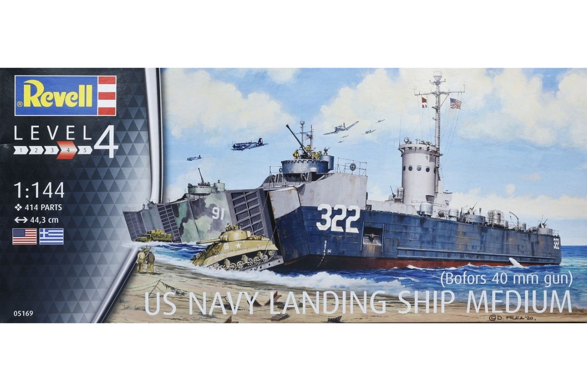 US Navy Landing Ship Medium Bofors 40 mm gun アメリカ海軍中型揚陸艦 組み立てプラモキット模型 /Revellレベル 1/144