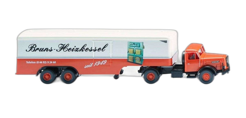 Bruns Henschel ボックス席 セミトレーラー 051326/ Wiking 1/87  ひな形 ミニカー 乗り物のおもちゃ-おもちゃ