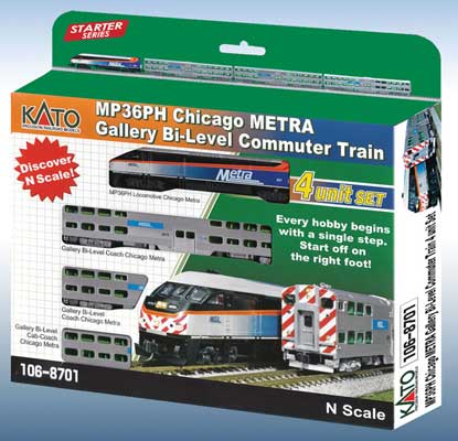 シカゴメトラ バイレベル通勤 トレインセット スタンダードDC MP36PH 2両バイレベル客車 バイレベルキャブカー/KATO USA Nゲージ    鉄道模型 外国