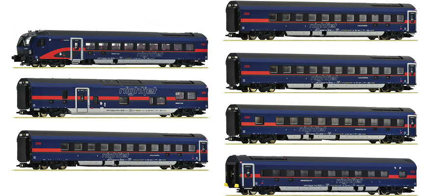 Nゲージ 鉄道模型 フライシュマン Fleischmann OEBB Nightjet 7 piece set Era VI DC DCC｜ラストホビー