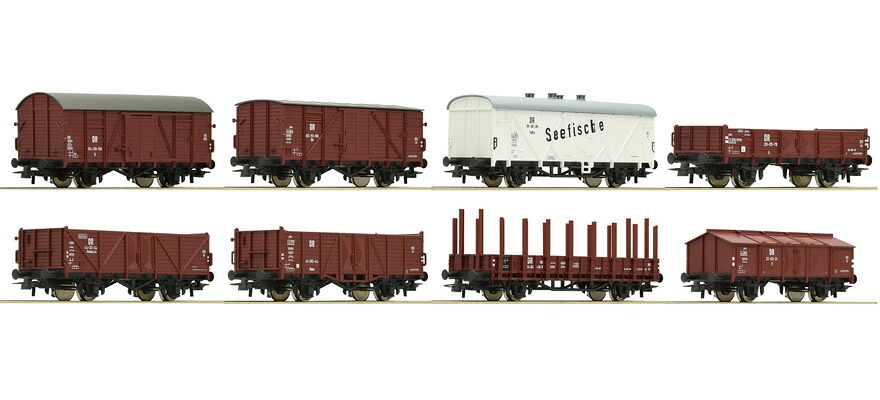 HOゲージ 鉄道模型 貨車 Roco ロコ DR Eight-part freight car set Era III DC