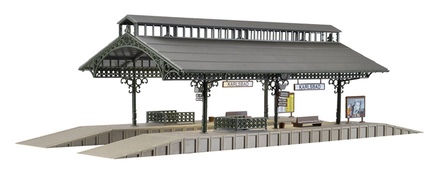 HOゲージ 鉄道模型 Vollmer フォルマー LED照明付きプラットホームホール 組立キット Platform hall with LED lighting functional kit｜ラストホビー