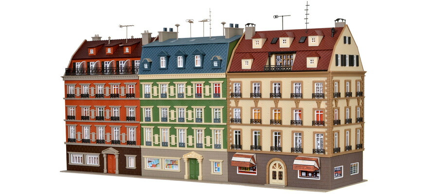 HOゲージ 鉄道模型 Vollmer フォルマー Block of houses 3 buildings kit 街並み 住宅3軒セット|ラストホビー