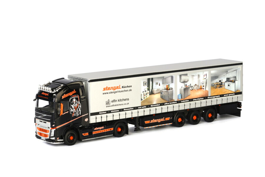 Volvoボルボ FH4 GLOBETROTTER 4X2 カーテンサイダートレーラー 3軸 Stengel / WSI 1/50 建設機械 模型