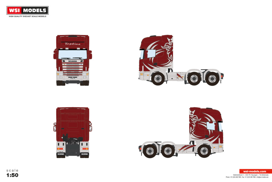 【取っておく】2026年発売予定を組む Scaniaスカニア 4 SERIES TOPLINE 6X2 TWIN STEER Tractorトラクタ Premium Line / WSI 1/50 組みたてる機械類 ひな型