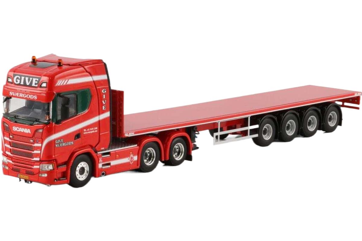 Give Scania S Highline CS20H 6x2 タグアクスル 平床セミトレーラー 4軸 トレーラー / WSI 1/50 建設機械模型 工事車両