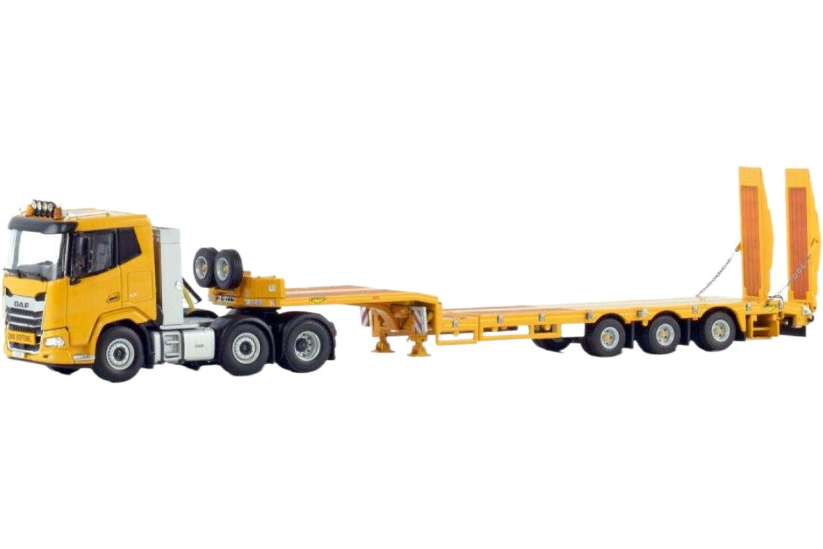 Premium Line DAF XF SL ツインステア低床車載専用車 トレーラ / WSI 1/50 作り上げる機械類ひな形 工事鉄道車両