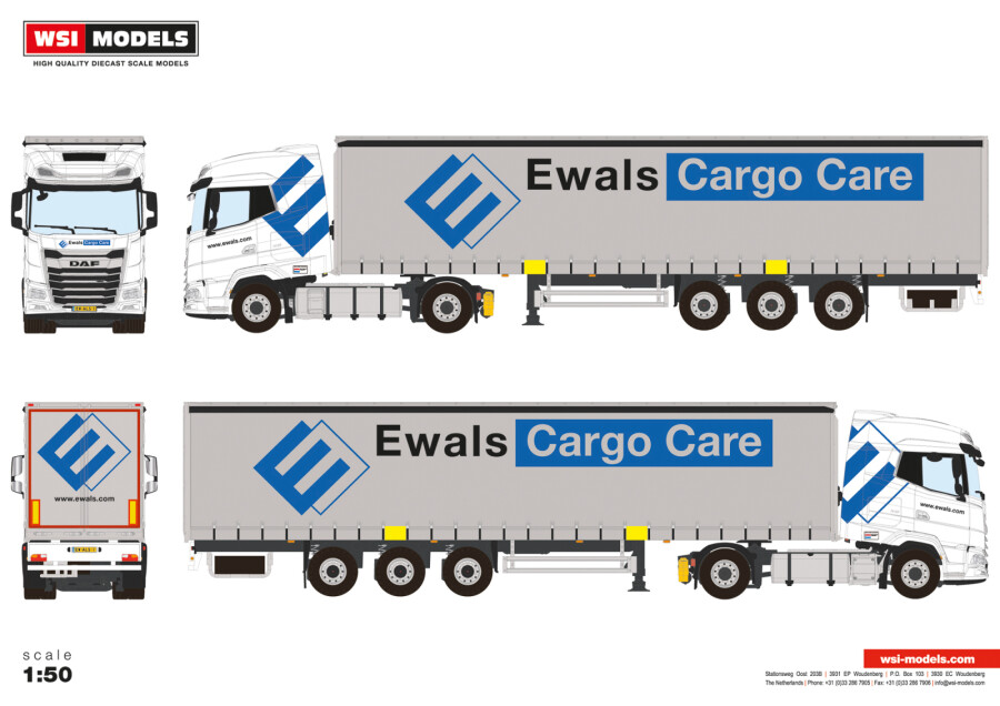 予約 3 5月以降発売予定ewals Cargo Care B V Daf Xg 4x2 カーテンサイダートレーラー 3軸 トラック Wsi 建設機械模型 工事車両 1 50 ミニカー Maf Gov Ws