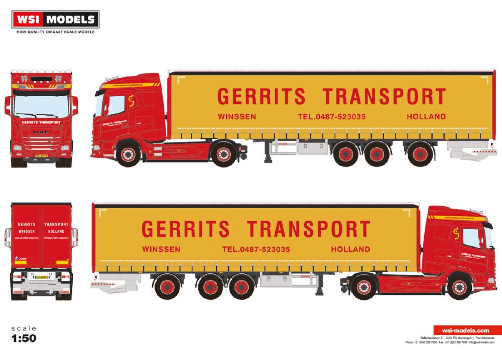 【予約】12月以降発売予定GERRITS TRANSPORT DAF XG 4X2 TRIDEC CURTAINSIDE TRAILER 3軸 トラック /WSI 1/50 建設機械模型 ミニチュア 25,125円