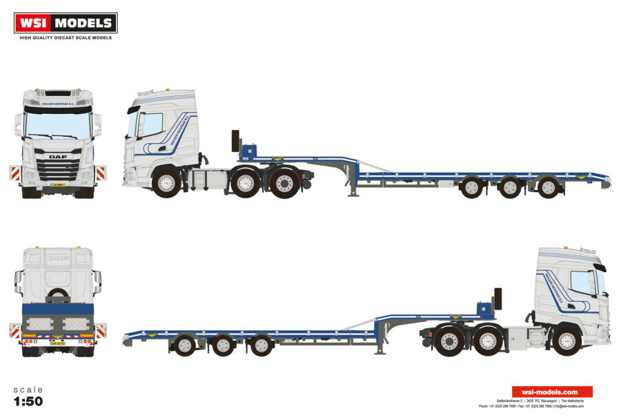 【予約】MULDER MONTAGE DAF XG 6X2 TWIN STEER SEMI LOW LOADER 3軸 トレーラー/WSI 1/50 建設機械模型 工事車両