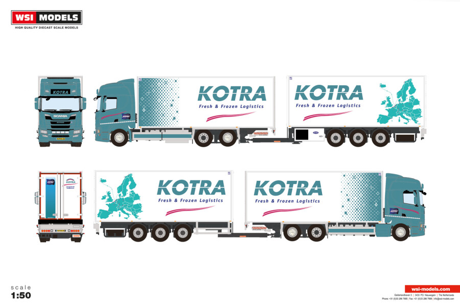 【予約】2027年発売予定 Kotra SCANIA R HIGHLINE CR20H RIGED REEFER TRUCK DRAWBAR TRAILE / WSI 1/50 ミニカー トラック模型|ラストホビー