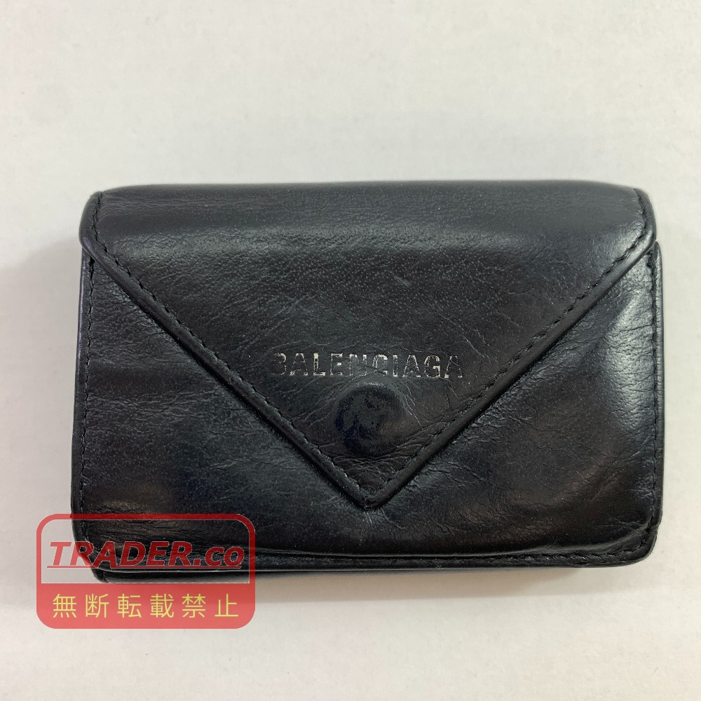 04w6785▽※【中古】BALENCIAGA バレンシアガ ペーパーミニウォレット 391446.1000.U.527545 3つ折り紙入れ なめし革 黒いこと【八王子店】