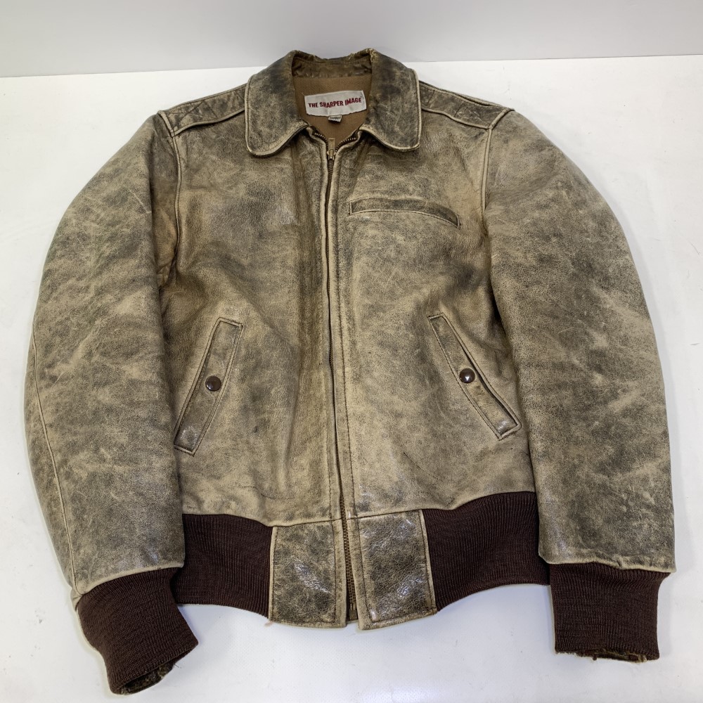 07w6790★ The Sharper Image 革ジャン なめし革上衣 80年月日 貝殼なめし革 S大きさ【中古品】