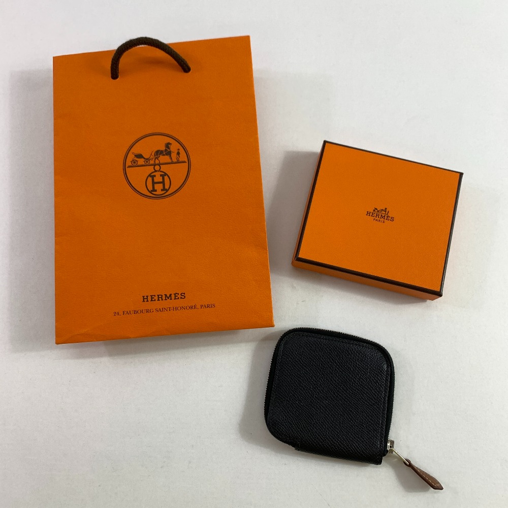 04w2448▽※【中古】HERMES エルメス アザップミニ シルクイン ヴォ―エプソン レザーコインケース ブラック【八王子店】