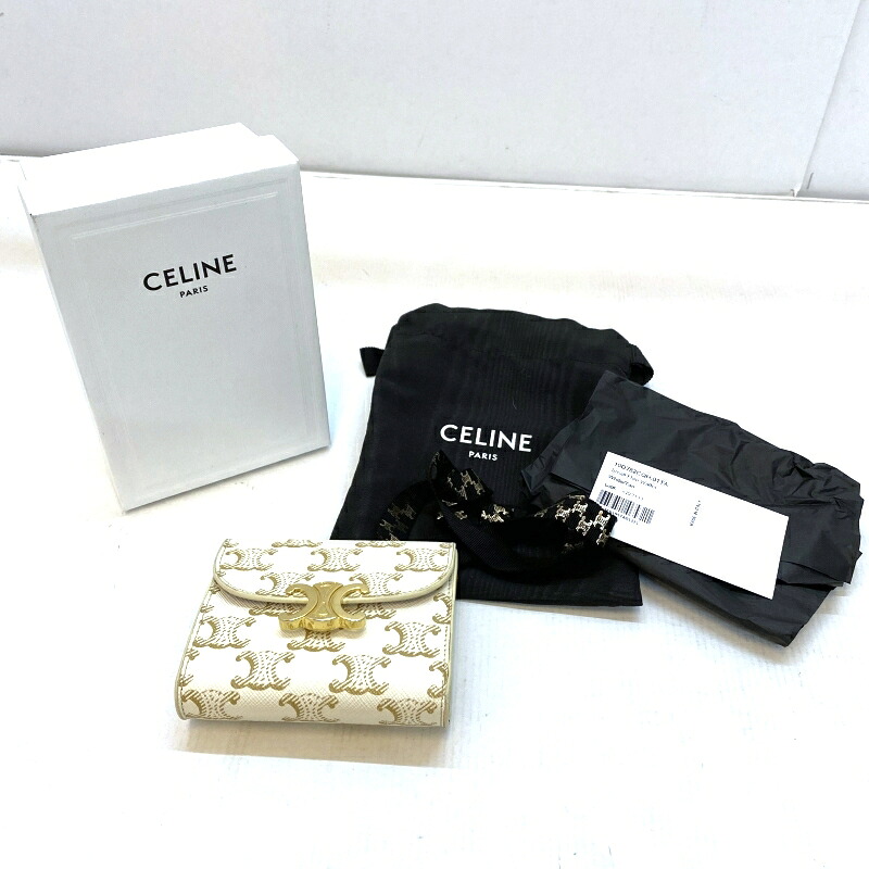【中古】CELINE セリーヌ スモールウォレット トリオンフ / トリオンフキャンバス  レディース  白いこと / タン ミニ紙入れ  二つ折り紙入れ  03w11559  【入間店】