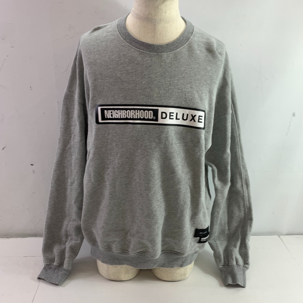04w2490▽※【中古】DELUXE デラックス NEIGHBORHOOD × DELUXE CREW - GRAY 23ADNH2005 クルーネック スウェット ネイバーフッド メンズ Lサイズ【八王子店】|トレーダー 店