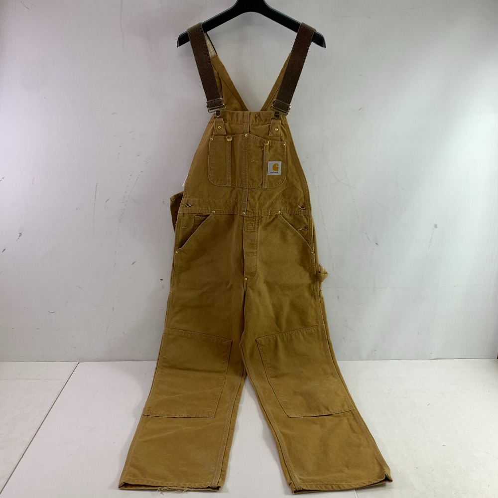 04w4272▽※【中古】90年代 USA製 Carhartt カーハート ダック ダブルニー ビブオーバーオール ブラウン メンズ W30 L30【八王子店】