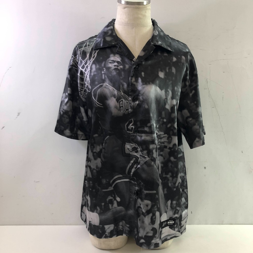 04w4468∞※【中古】 Jordan × A ma maniere ジョーダン アママニエール サテン ボタンアップ DJ9761-010 ブラック L【八王子店】