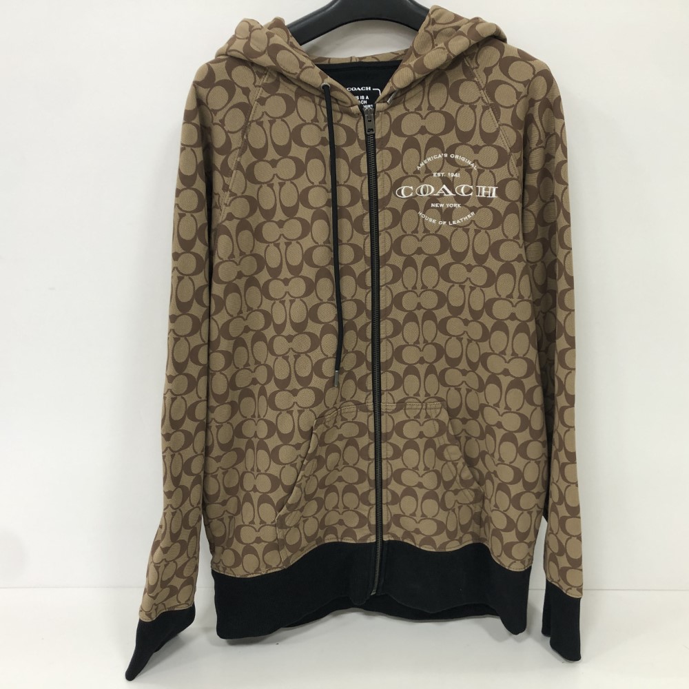 coachシグネチャープルオーバーパーカー メンズ　ベージュ/ブラック ロゴ入り 楽天市場】【中古】COACHシグネチャー切替プルオーバーパーカー