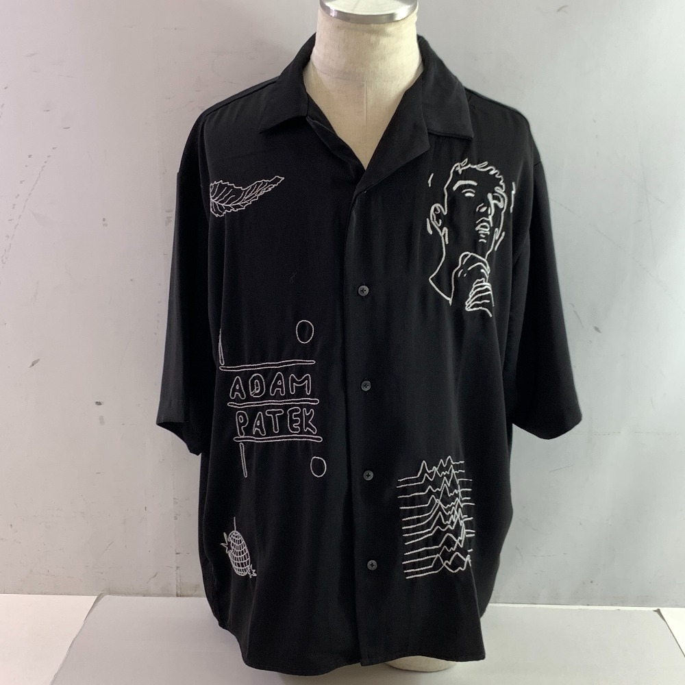 04w4854▽※【中古】ADAM PATEK アダムパテック mad embroidery short sleeve shirt ショートスリーブシャツ AP2515029 大きさ1 黒いこと【八王子店】