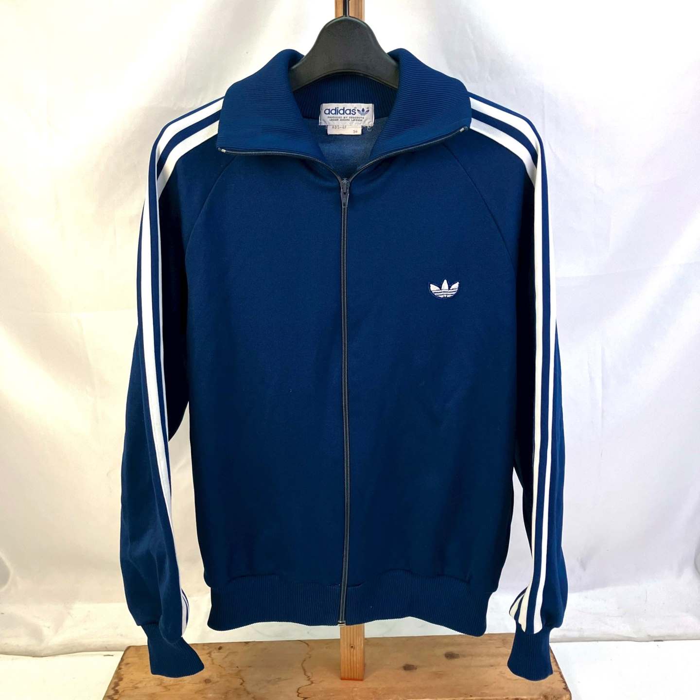 80s 好配色 アディダス デサント製 トラックジャケット ホワイト 紺 5号 adidas 70s 80s Vintage 希少 トラックジャケット ジャージ