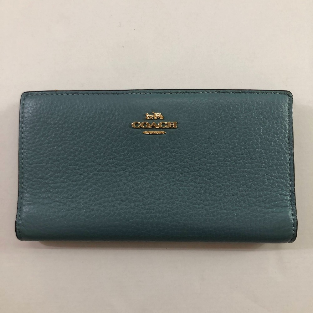 04w4722■※【中古】コーチ 長財布 二つ折り COACH c8329 SLIM ZIP WALLET 無地 ロゴ 財布 レディース【八王子店】