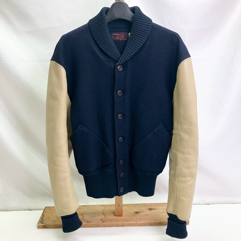 【中古】 オールドマッコイ McCOY ウールジャケット ウール/レザー サイズ38 ネイビー/ベージュ メンズ アウター 01w-5427 【結城店】
