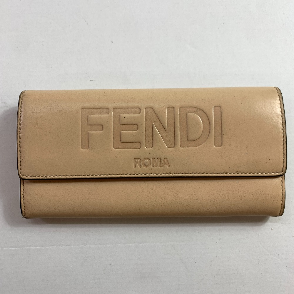 04w5052▽※【中古】フェンディ FENDI 長財布 FENDIロゴ エンボス 8M0251-AAYZ-228-2018 ローマ FENDI ROMA コンチネンタルウォレット ユニセックス ベージュ【八王子店】｜トレーダー　店
