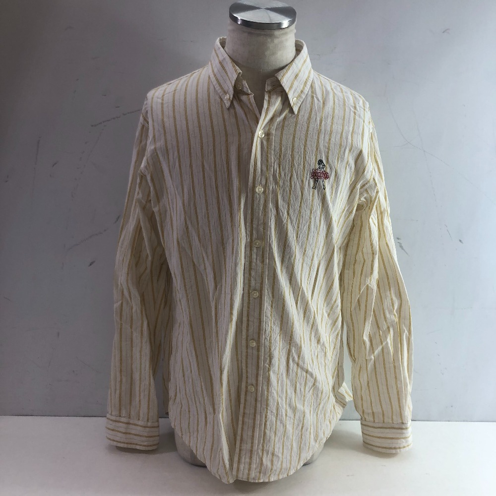 04w5514&infin;※【中古】 HYSTERIC GLAMOUR ヒステリックグラマー VIXEN LINE刺繍 ボタンダウン シャツ 長袖 02253AH09 アイボリー サイズL ストライプ 【八王子店】｜トレーダー　店