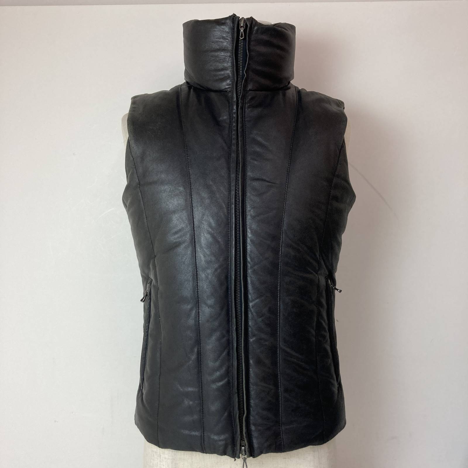 04w5568〓※【中古】SEMBL センブル レザーダウンベスト ラムレザー ブラック Sサイズ 【八王子店】