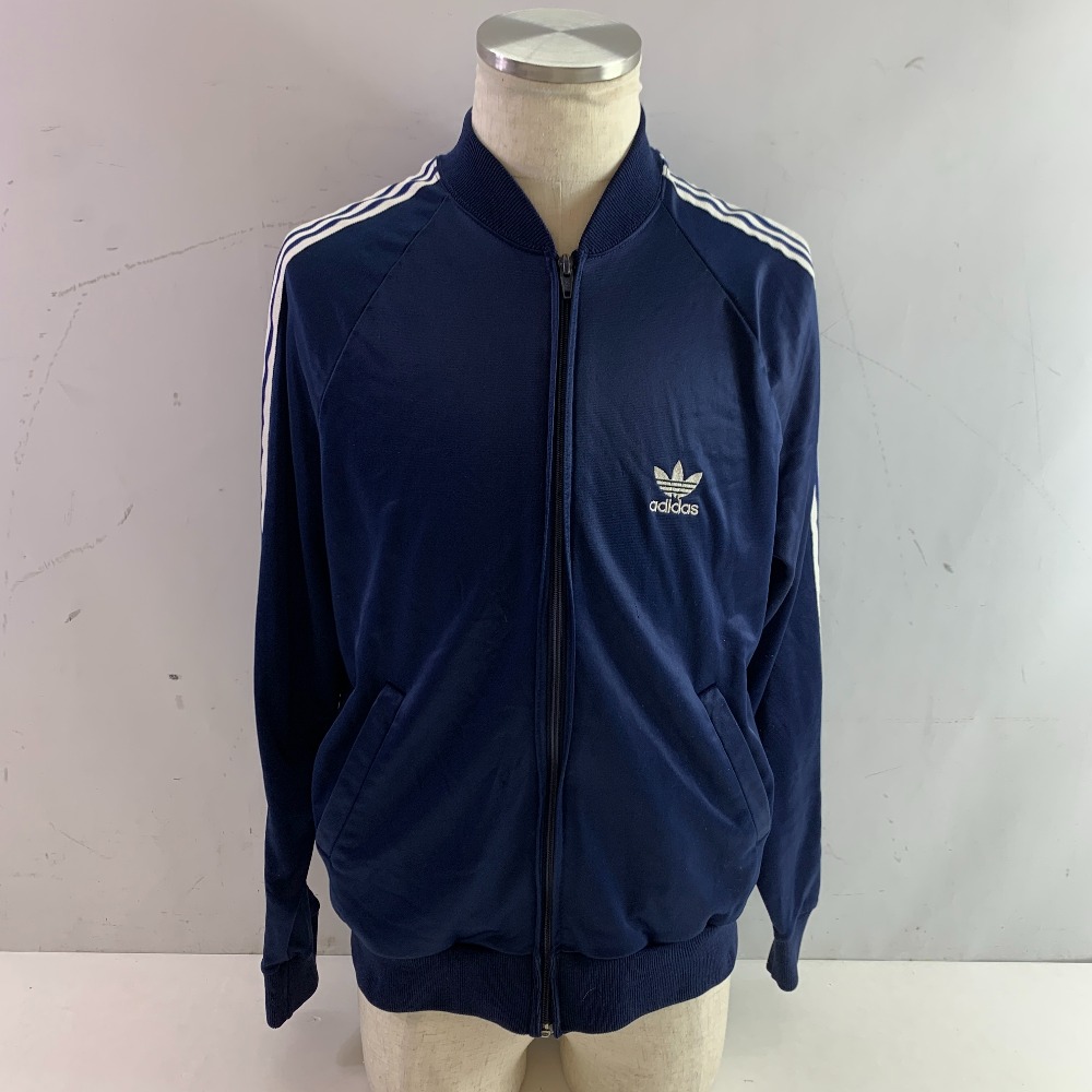 04w5681▽※【中古】Used Vintage 70 古着 Made in USA adidas ATPトラックジャケット フルジップジャージ アディダス アメリカ製 ネイビー Mサイズ【八王子店】