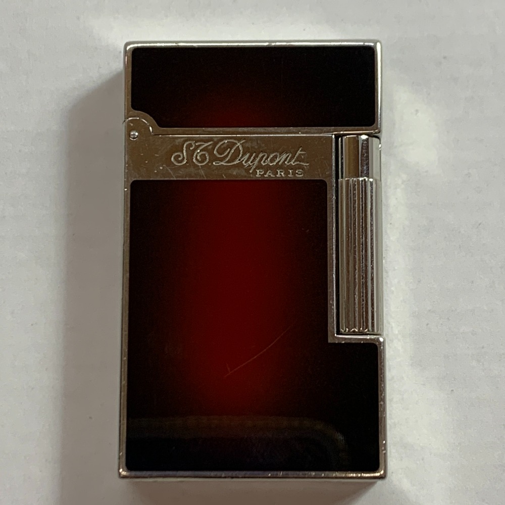 04w5696▽※【中古】S.T. DUPONT デュポン 1953 ライター ライン2 アトリエ サンバースト ラッカー スクエア ローラー式 ガスライター ディープレッド&times;シルバー 着火◎ 0050刻印【八王子店】｜トレーダー　店