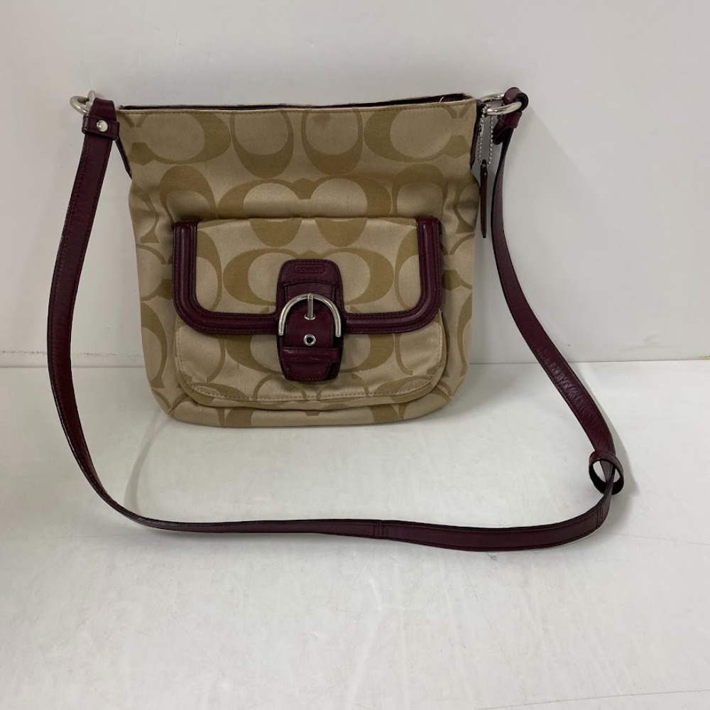 【中古】 COACH (コーチ)シグネチャー F25288 ベージュ ボルドー レディース  ショルダーバッグ  08w14970  【水戸店】