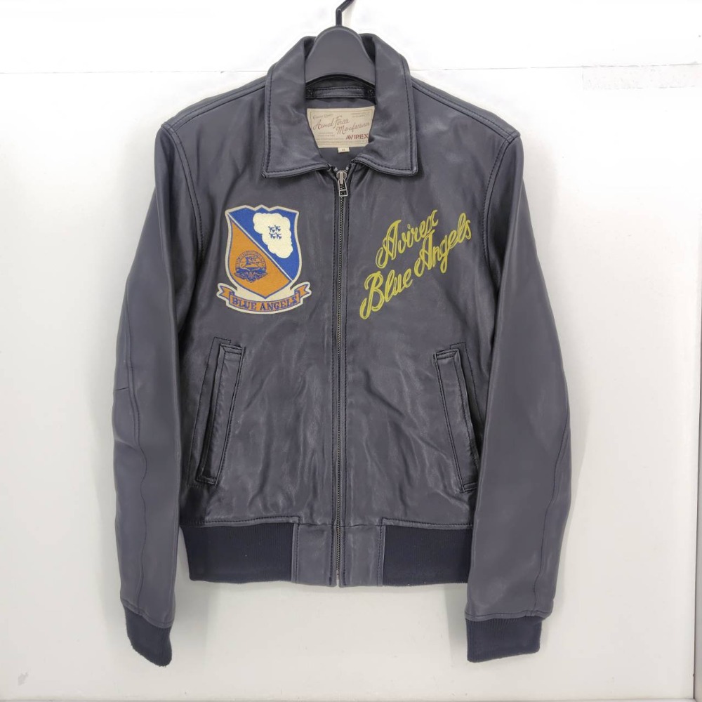 【中古】 アヴィレックス AVIREX レザージャケット ブルーエンジェルスチーム ブラック サイズM 中国製 メンズ ワッペン アウター 羊革 6191110 05w18496 【館林店】
