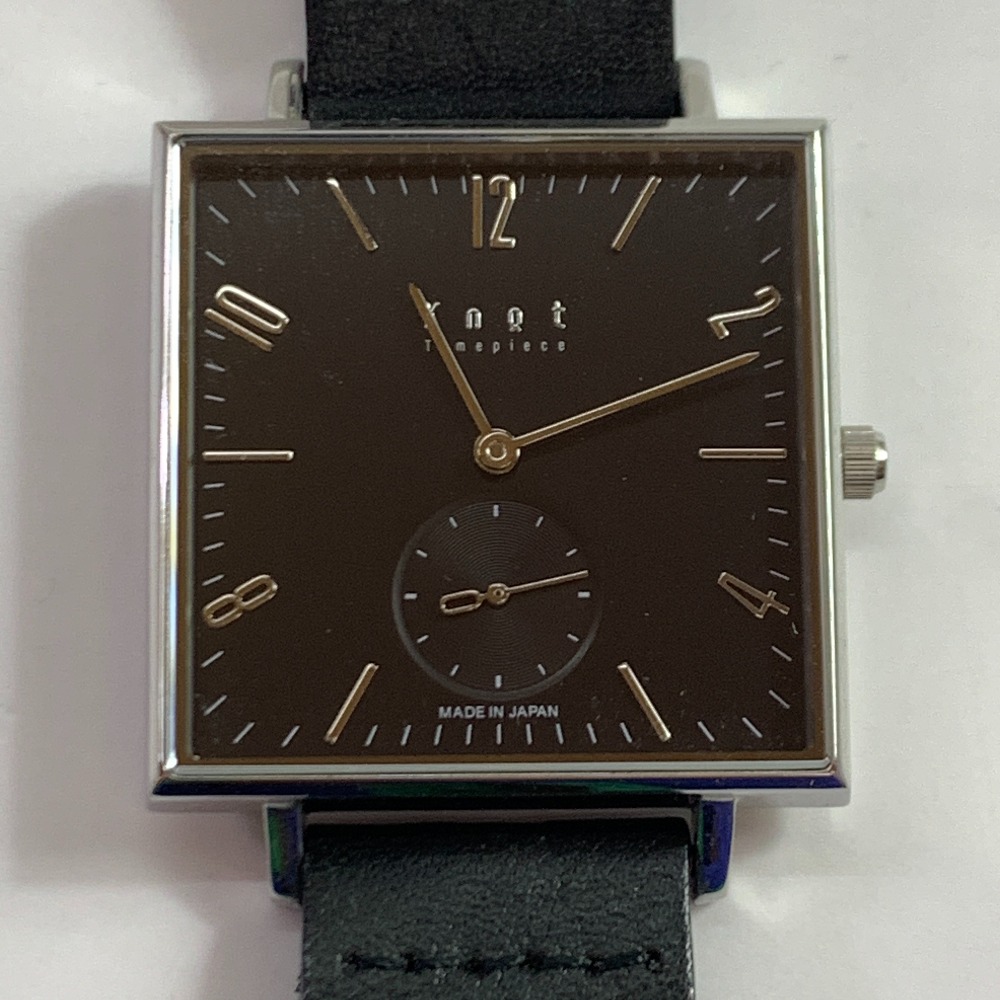 04w6155▽※【中古】Knot ノット 時計 クラシック スクエアスモールセコンド シルバー ＆ ブラック サファイアガラス 日本製 腕時計【八王子店】