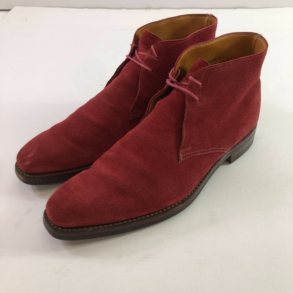 04w6052∞※【中古】 Crockett & Jones クロケット＆ジョーンズ チャッカ ブーツ レッド スエード サイズ7 1/2 Dワイズ 【八王子店】