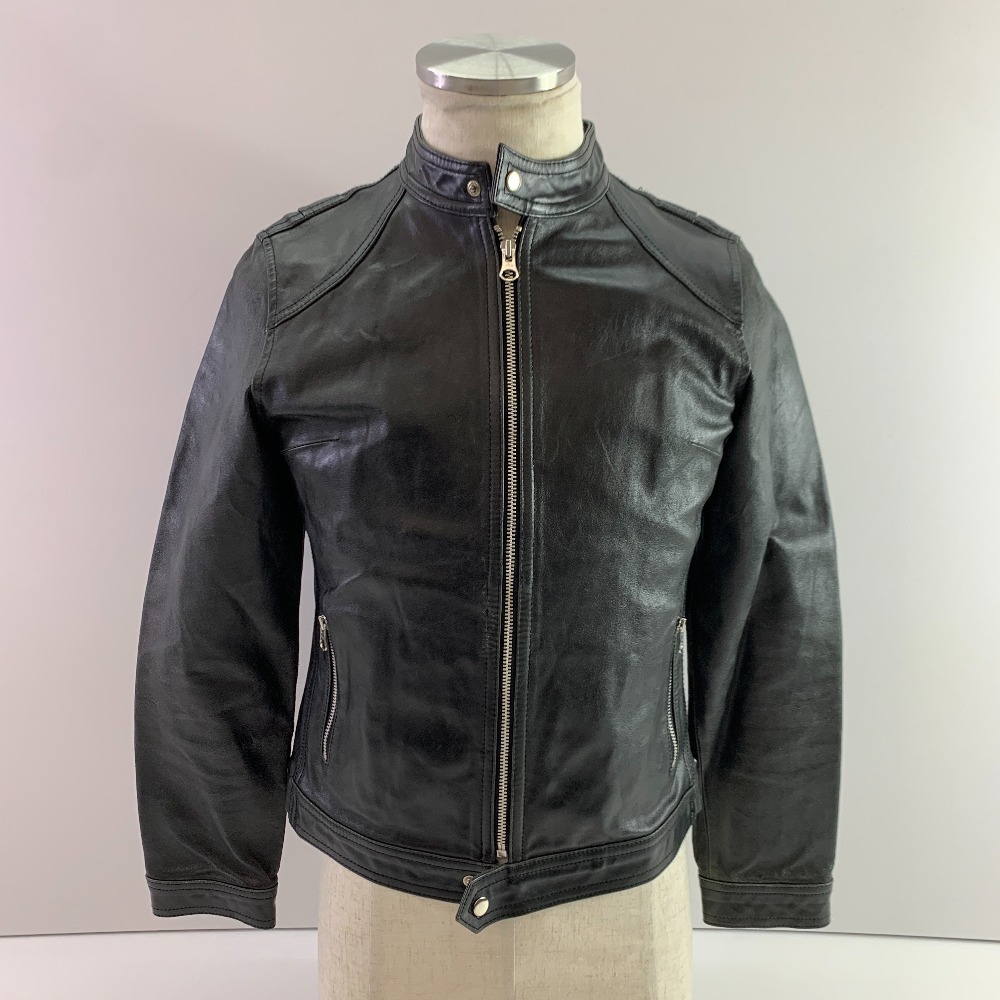 04w6241▽※【中古】Amber 黄金色 シングルライダースジャケット 黒いこと M大いさ なめし革上衣【八王子店】 レディースファッション-コート・ジャケット
