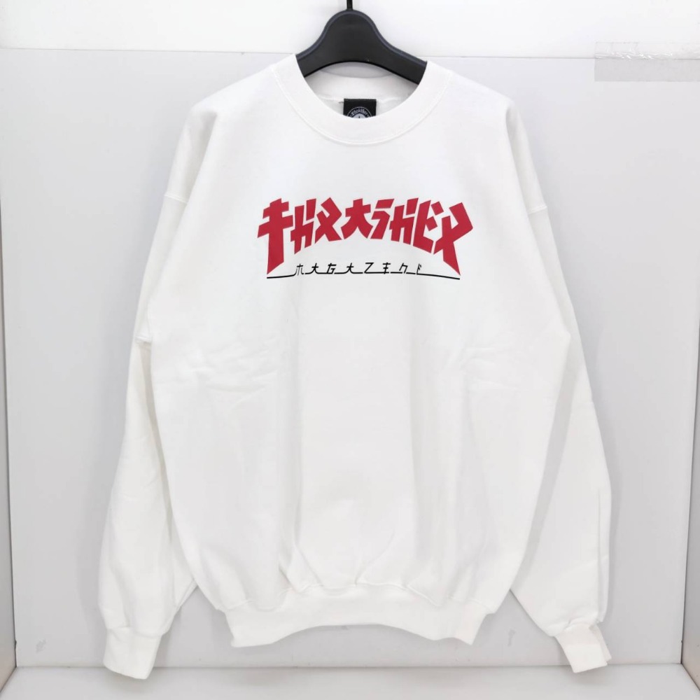 【中古】 スラッシャー THRASHER ゴジラ クルーネック Godzilla Crewneck ホワイト サイズM エルサルバドル製 メンズ ゴジラロゴ スウェット コットン 05w20213 【館林店】