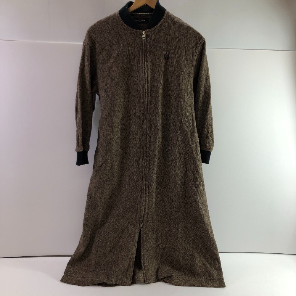 04w6426∞※【中古】 FRED PERRY フレッドペリー ボンバーシャツドレス ツィード 衣装 杉綾模様柄 F8521 赤銅色 UK8 綿 【八王子店】