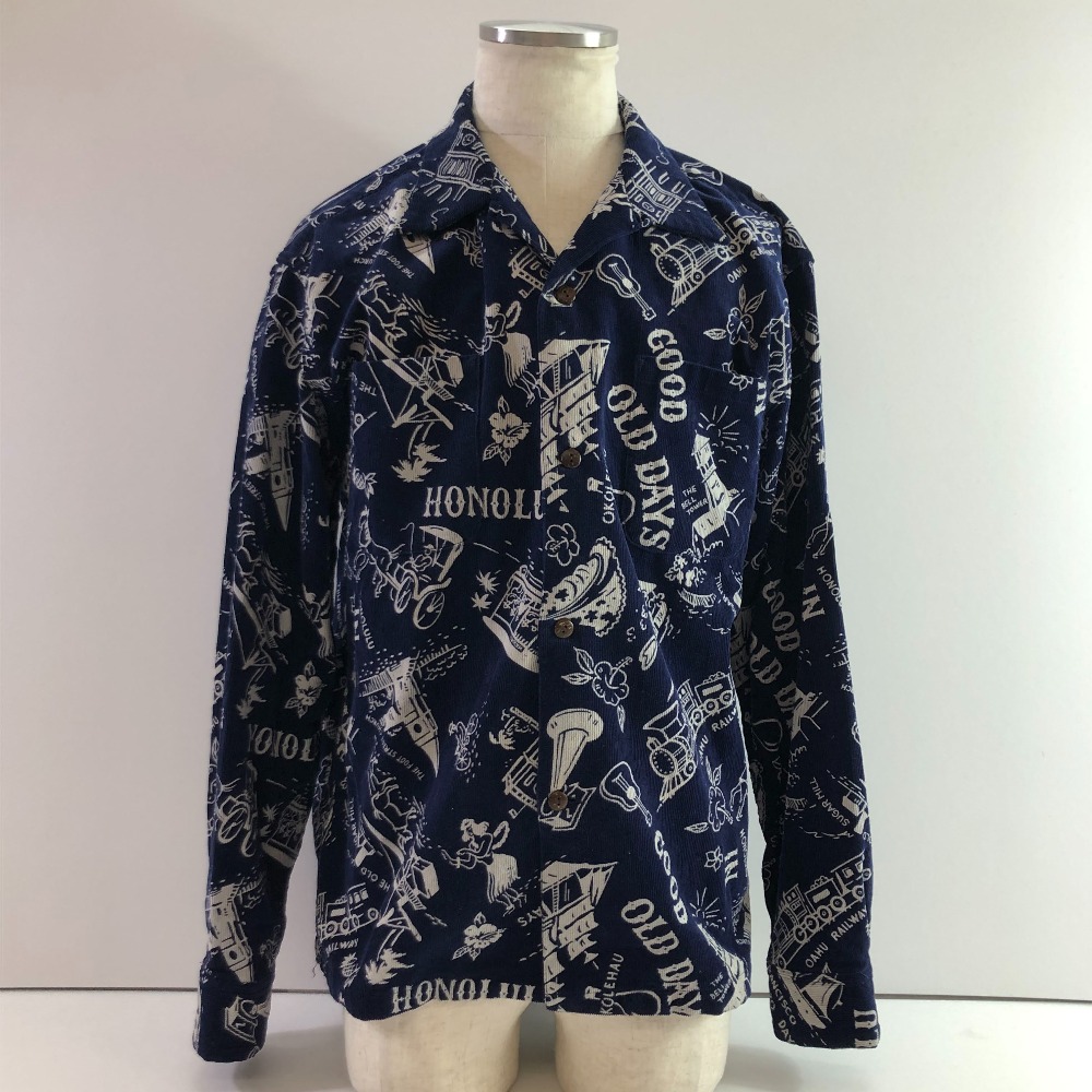 04w6431&infin;※【中古】 SUN SURF サンサーフ コーデュロイ オープンカラーシャツ GOOD OLD DAYS SS29338 ネイビー サイズL コットン 【八王子店】｜トレーダー　店